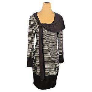 Joseph Ribkoff Black White Grey Zig Zag Dress Sz 8